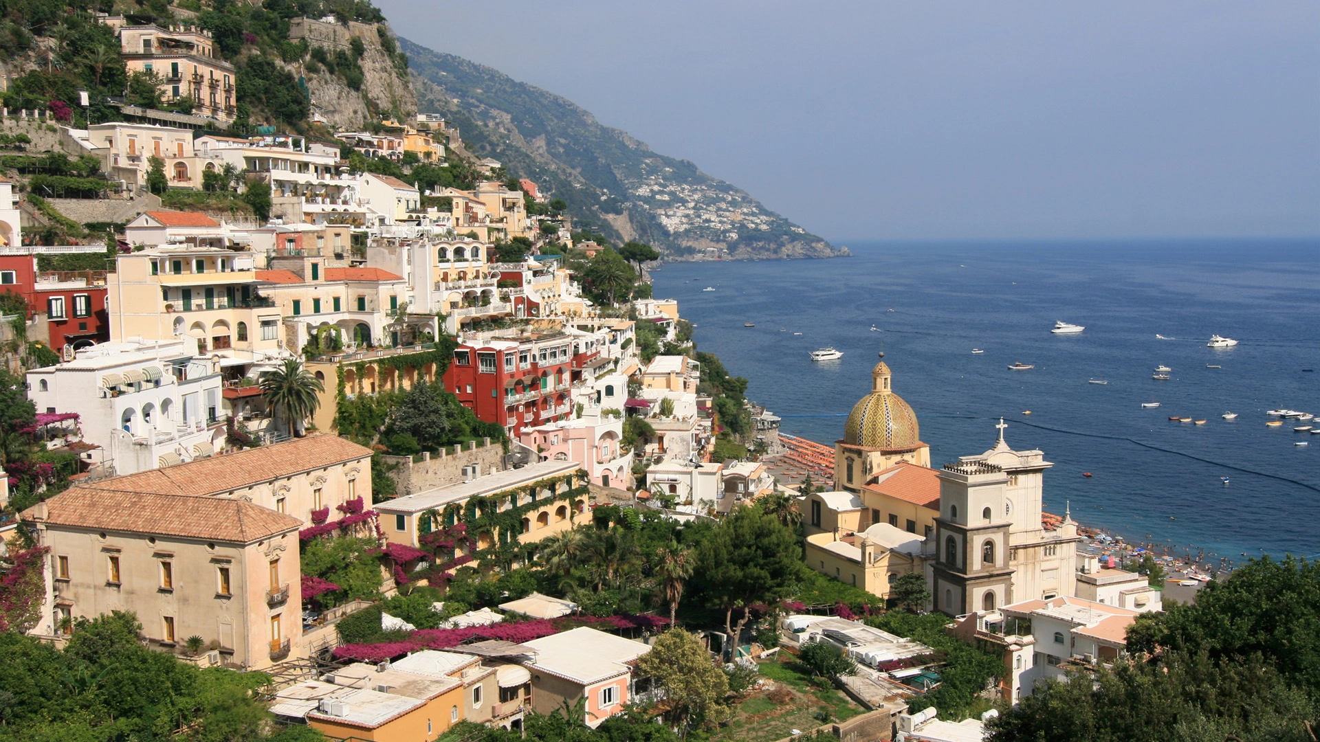 The cliffside town of Positano above the sea on the Amalfi Coast